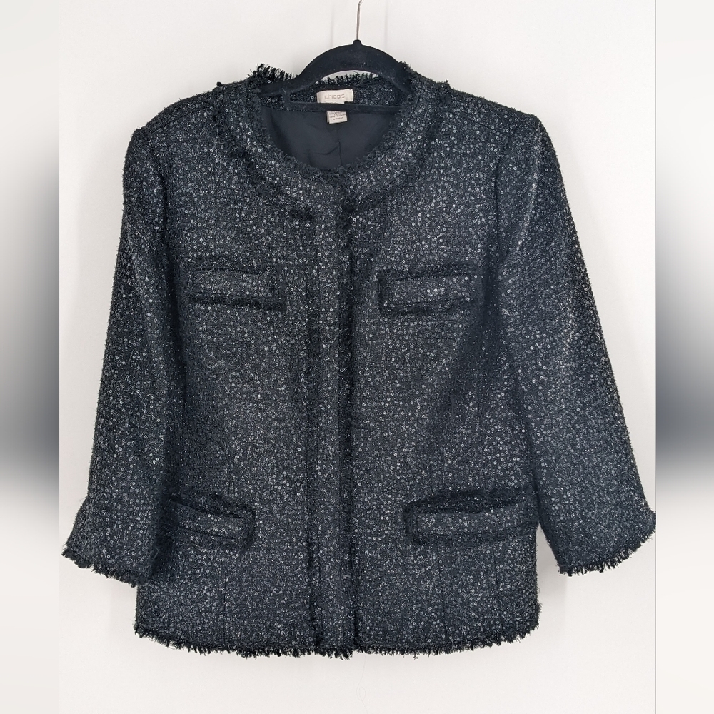 Chicos black silver shimmery blazer Size 2